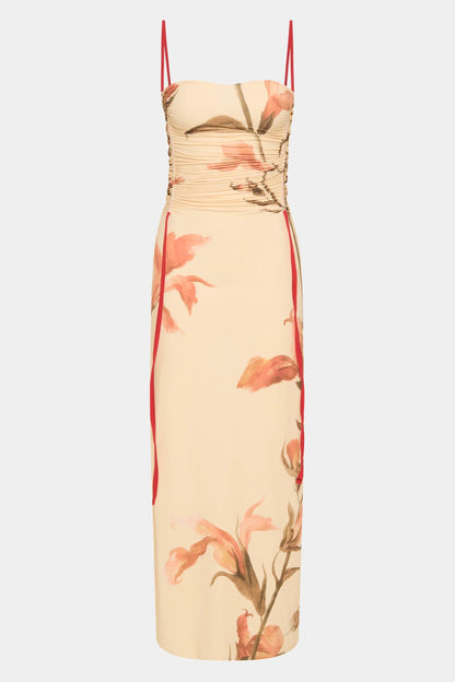 Hana Ruched Midi Dress in Gladioli Print