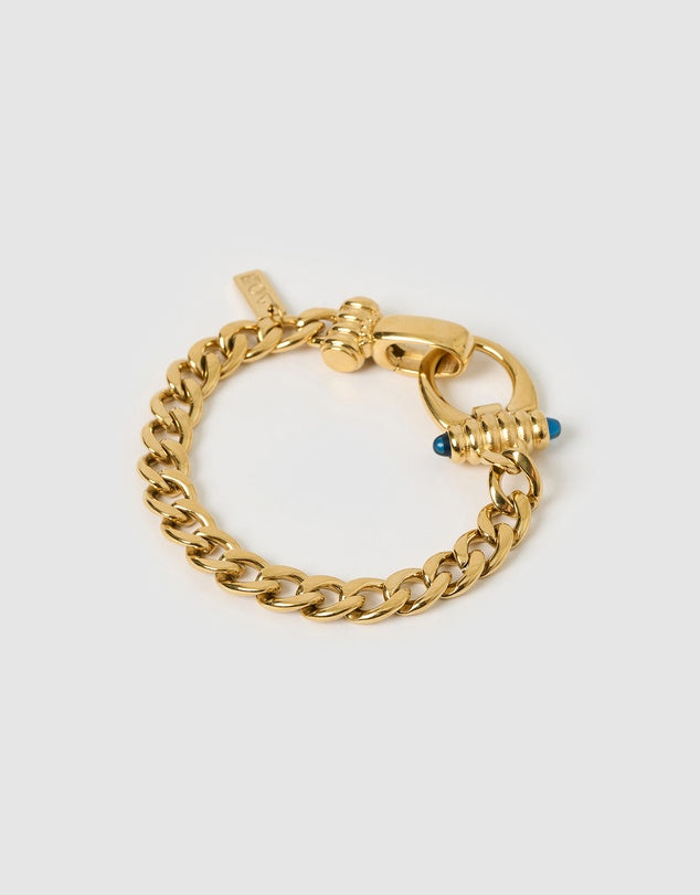 chunky gold bracelet with blue stone cloth lifestyle boutique