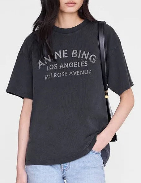 Cade Tee Melrose Stencil in Washed Black Anine Bing