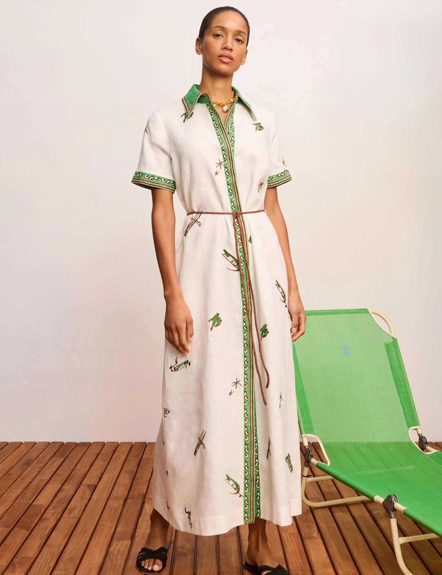 Wanda Embroidered Shirt Dress in Ivory Alemais