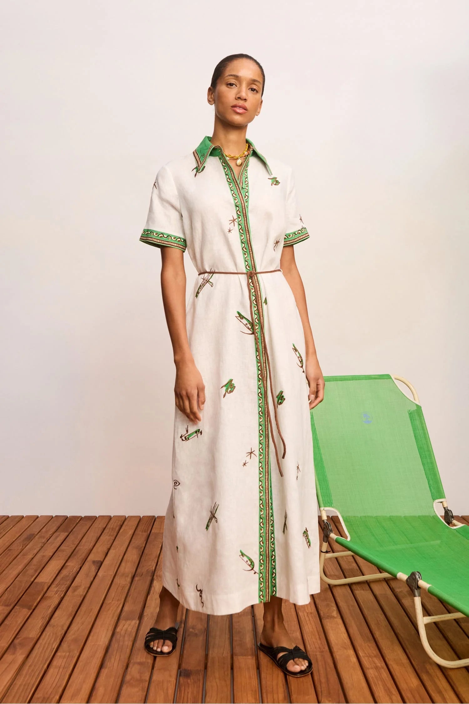 Wanda Embroidered Shirt Dress in Ivory Alemais