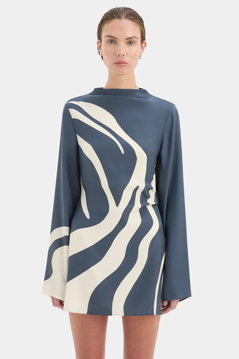 Lilou Sleeve Mini Dress in Charcoal Blue Sir.
