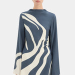 Lilou Sleeve Mini Dress in Charcoal Blue Sir.