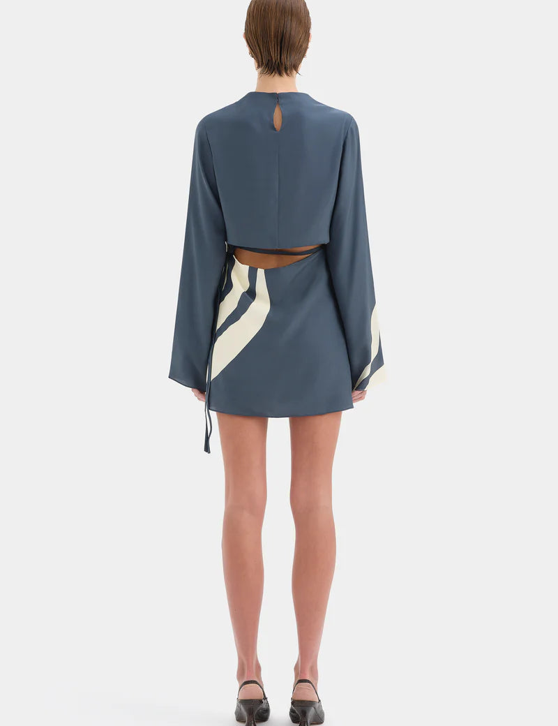 Lilou Sleeve Mini Dress in Charcoal Blue Sir.
