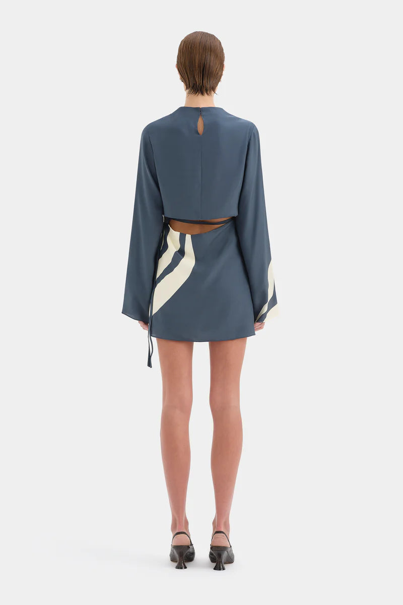 Lilou Sleeve Mini Dress in Charcoal Blue Sir.