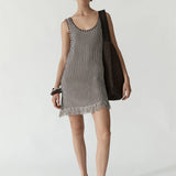 Alessandra Mini Knit Dress Chocolate Stripe Elka Collective