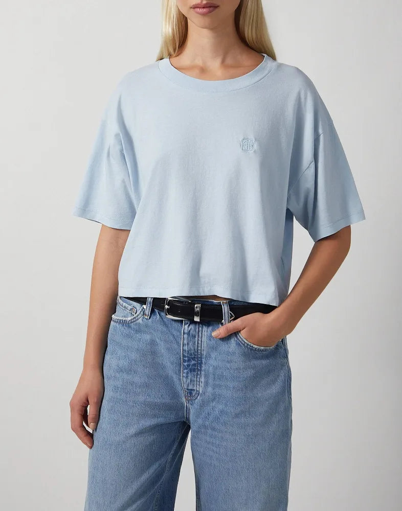Johnny Cropped Tee Framed Monogramin Pale Blue ANINE BING