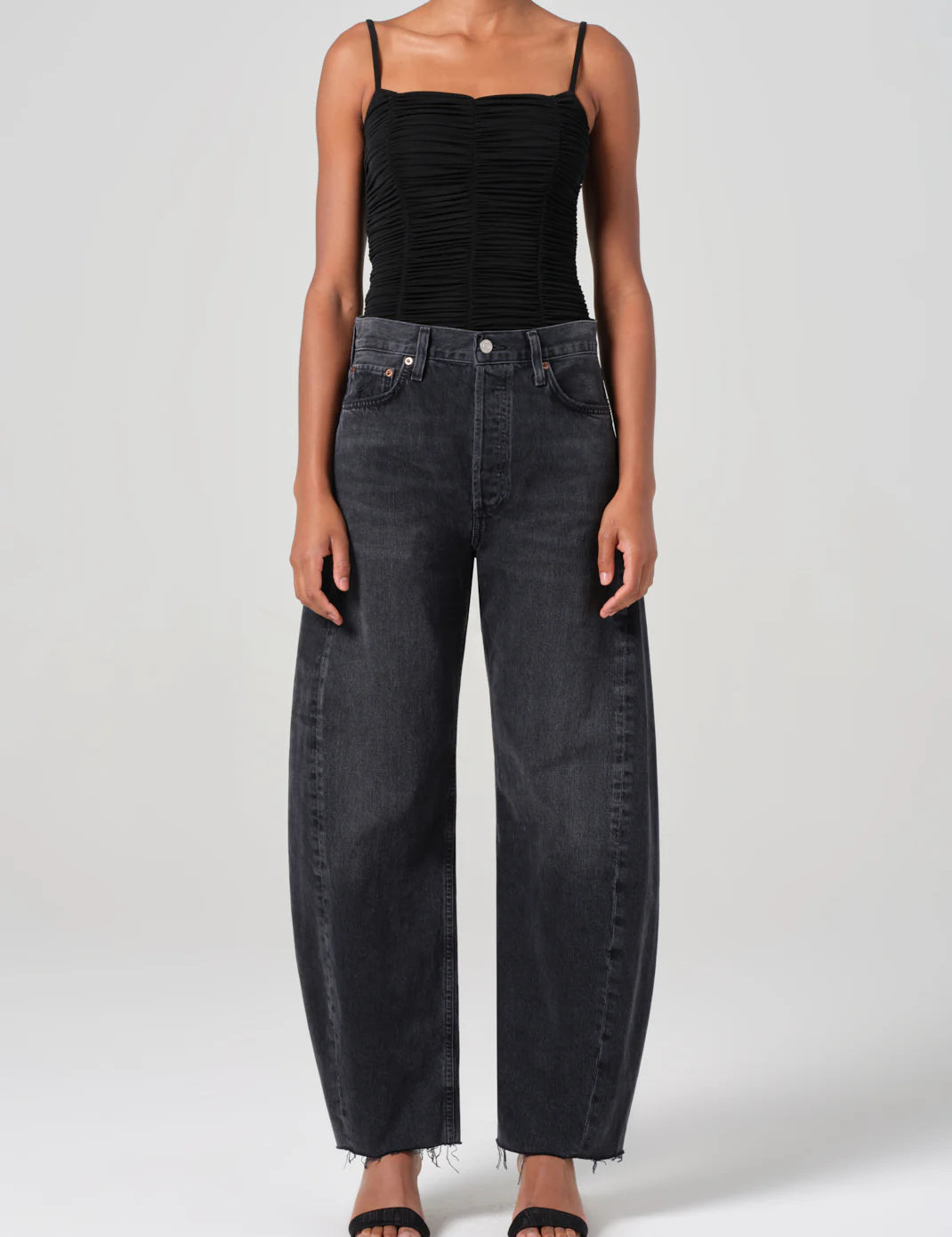 Black barrel leg jean by agolde denim at clothlifestyle boutique 