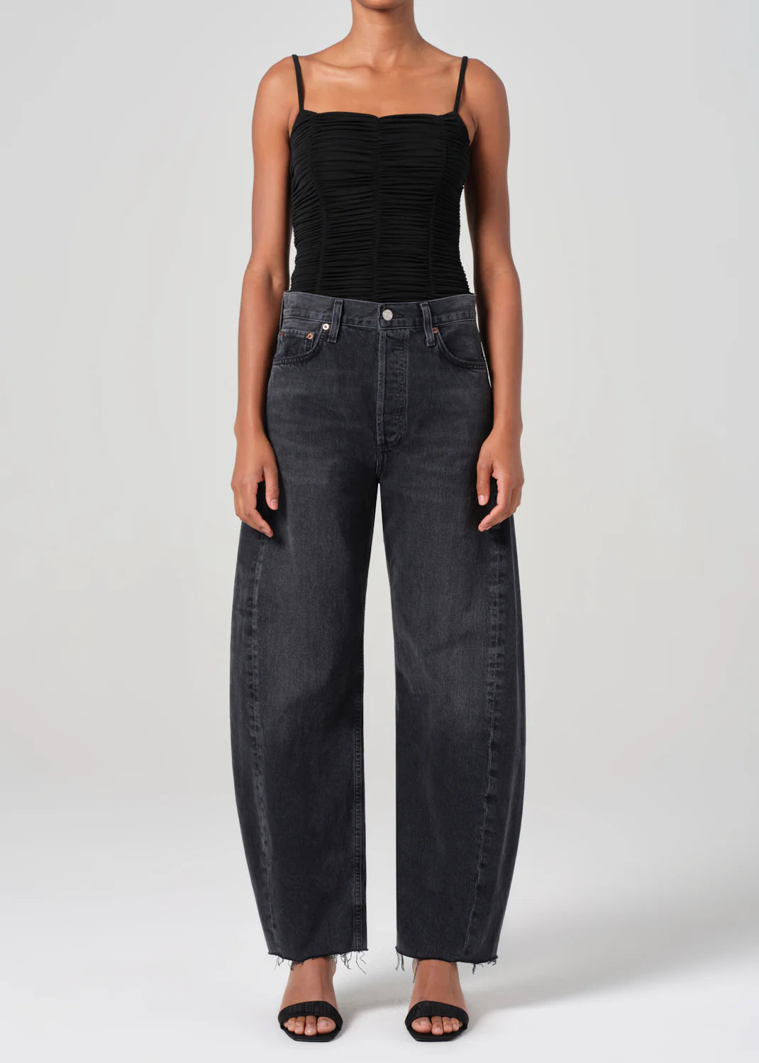 Black barrel leg jean by agolde denim at clothlifestyle boutique 