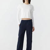Twill Stripe Detail Pant in Ink and White
