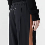 Twill Striped Detail Pant in Black and Argan
