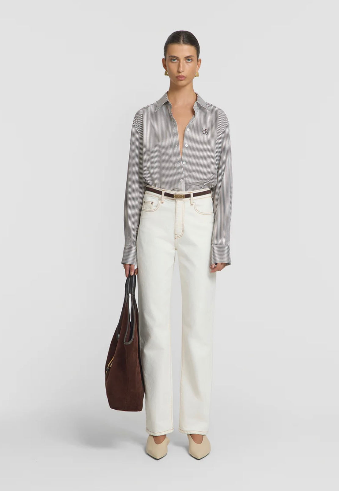 Brown stripe shirt by Viktoria and Woods at clothlifestyle Boutique 
