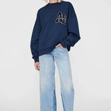Miles Oversized Letterman Sweatshirt in Navy Blue