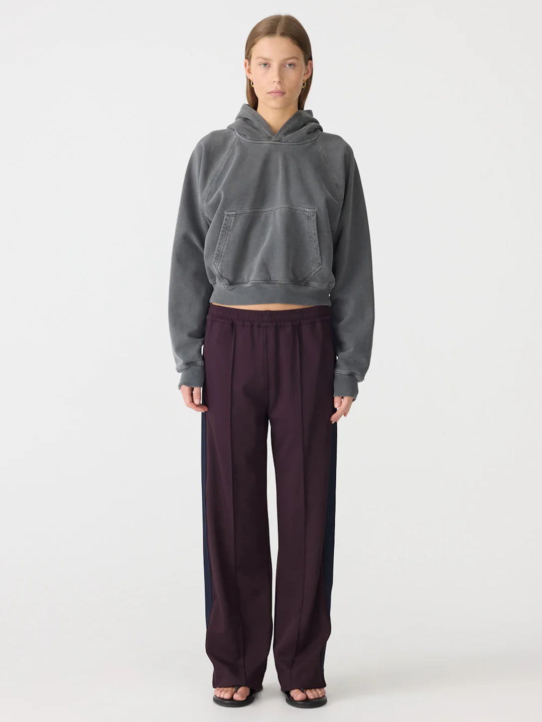 Twill Stripe Detail Pant in Dark Plum/Ink BASSIKE