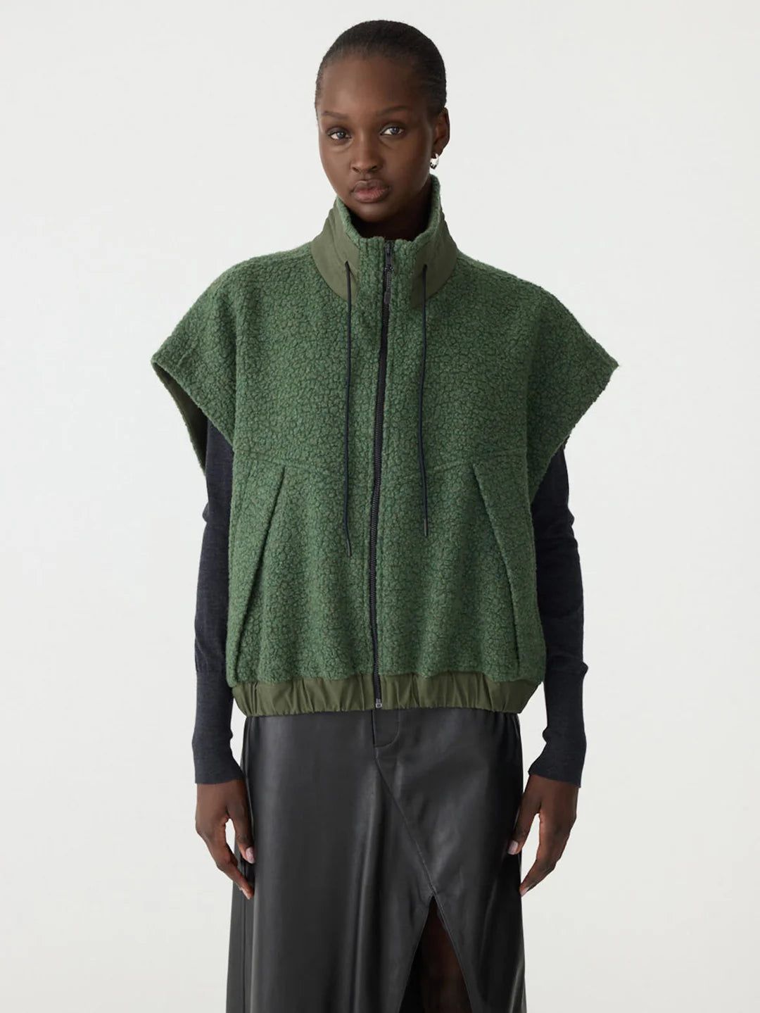 Textured Wool Popover Vest in Green BASSIKE