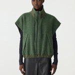 Textured Wool Popover Vest in Green BASSIKE