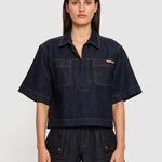 Immy Denim Top in Raw Kivari