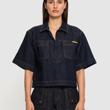 Immy Denim Top in Raw Kivari