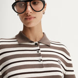 Ana Long Sleeve Polo in Chocolate Stripe