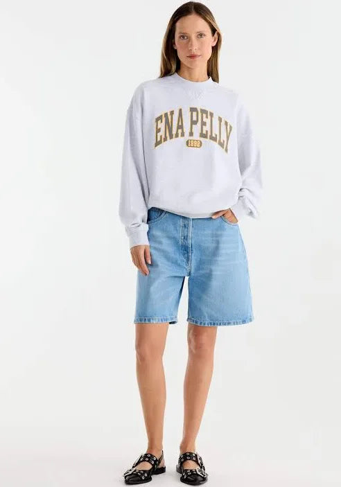 Collegiate Sweatshirt in White Marle