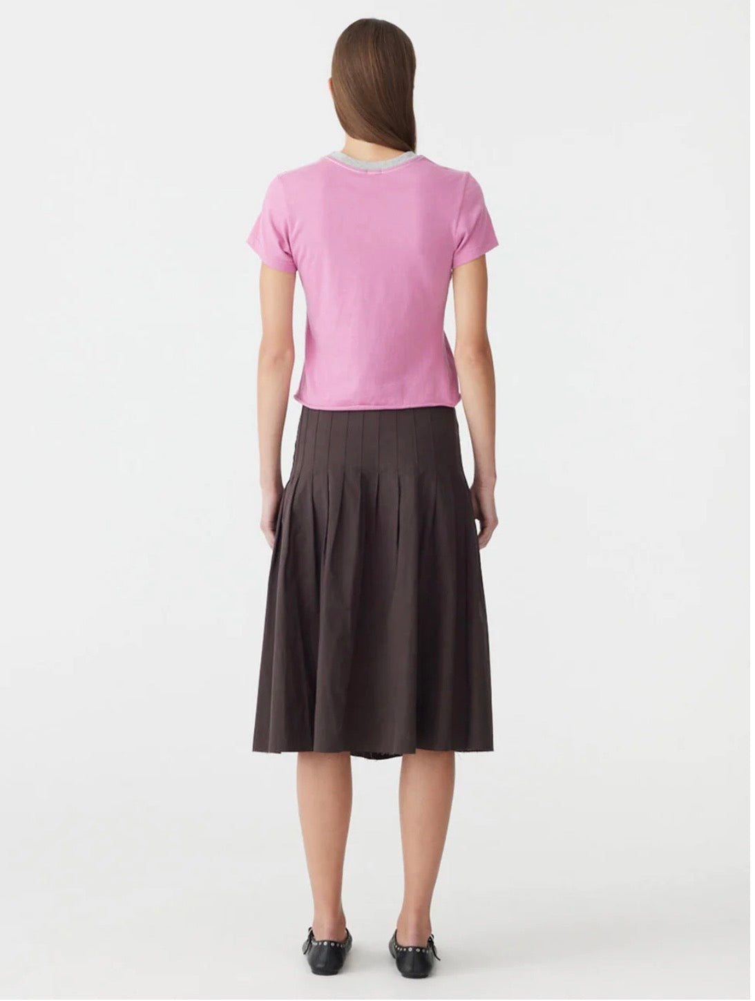 Contrast Raw Edge Baby T-Shirt in Boysenberry/Grey Marle BASSIKE