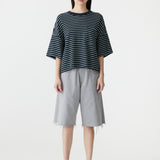 Stripe Boxy T-Shirt in Navy/Green/White BASSIKE