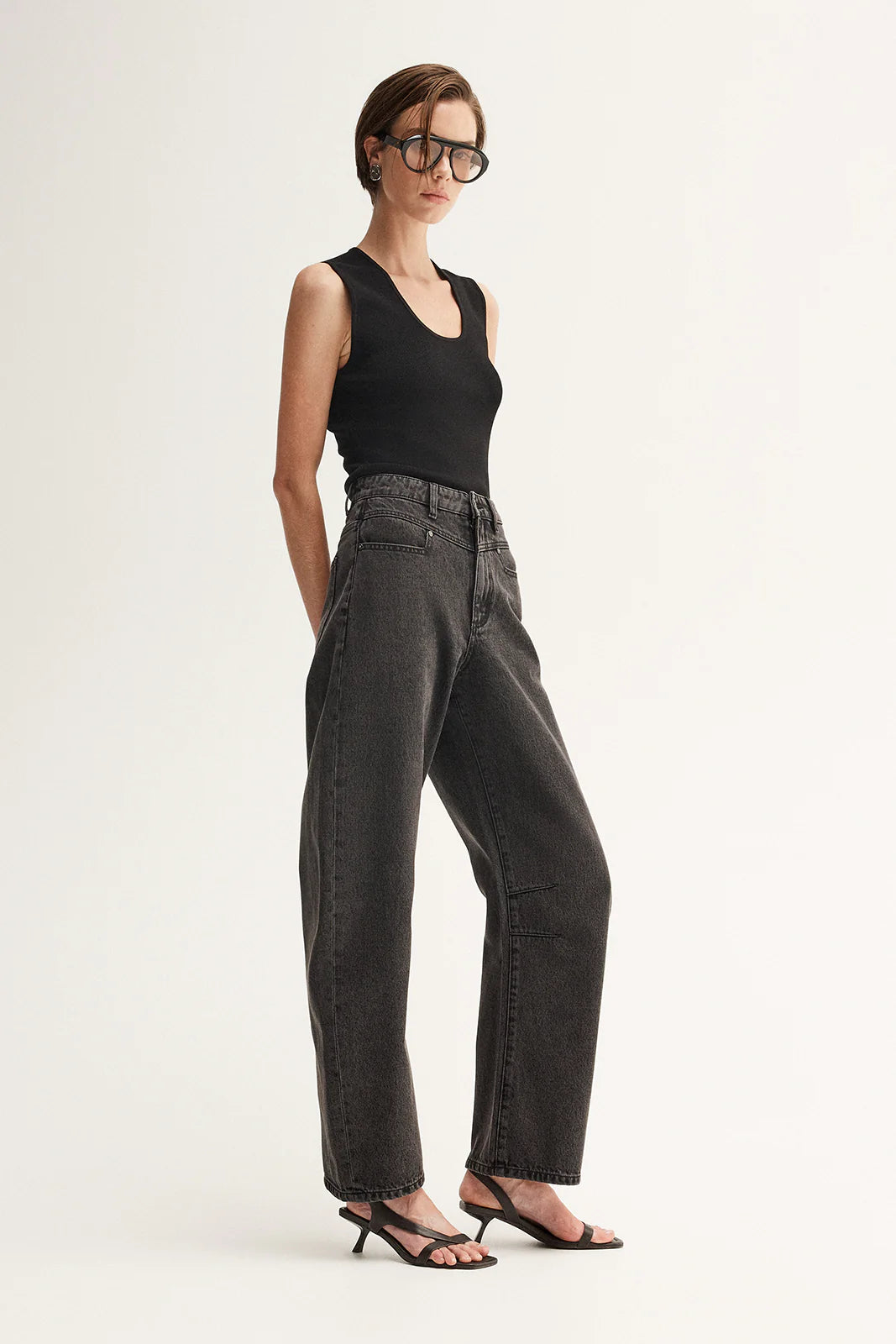 Chelsea Barrel Leg Jean in Black Elka Collective