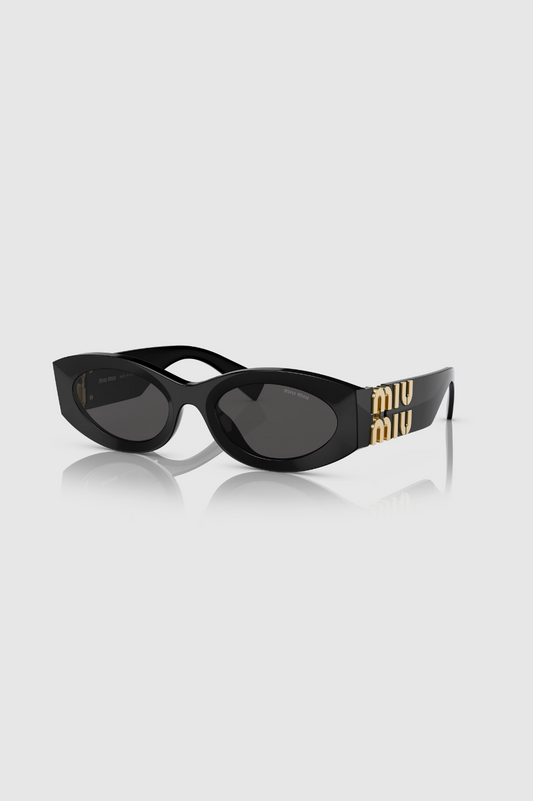 Miu Miu Sunglasses Black oval shape with gold logo 