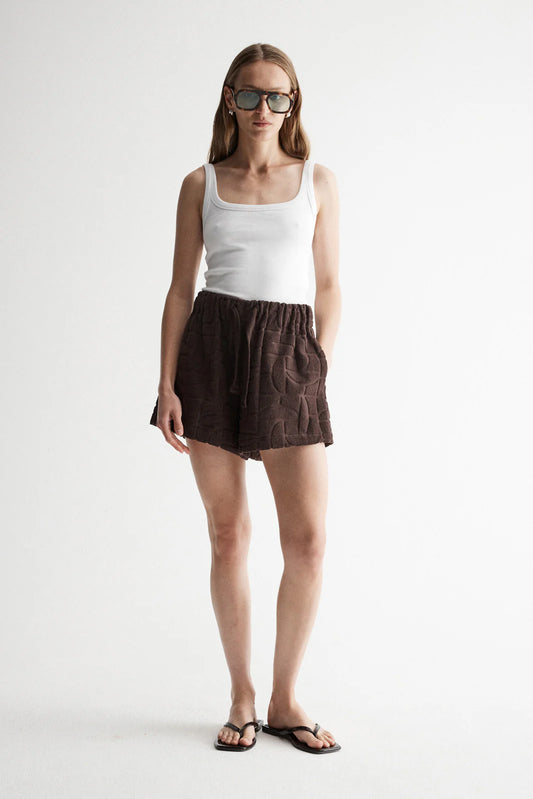 Monogram Towelling Short in Chocolate