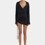 Black crossover mini dress with sleeves and a tie by sir at clothlifestyle Boutique 