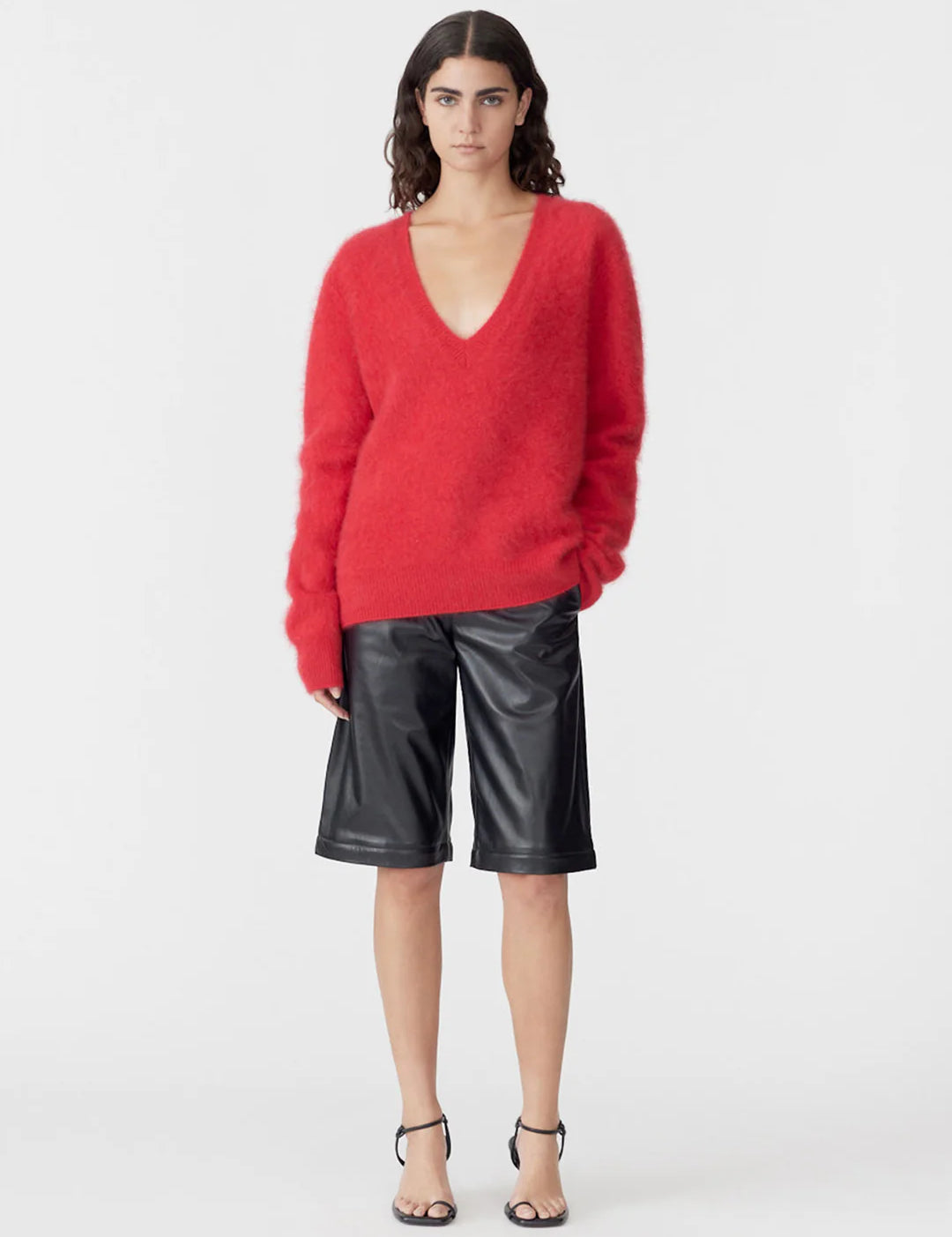 Deep V Textured Knit in Red BASSIKE