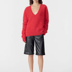 Deep V Textured Knit in Red BASSIKE