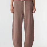 Fleece Barrel Leg Pant in Brown