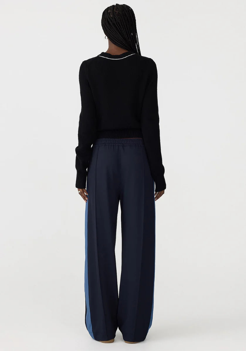 Twill Stripe Detail Pant in Ink and Marine Blue Bassike