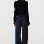 Twill Stripe Detail Pant in Ink and Marine Blue Bassike