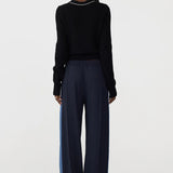 Twill Stripe Detail Pant in Ink and Marine Blue Bassike