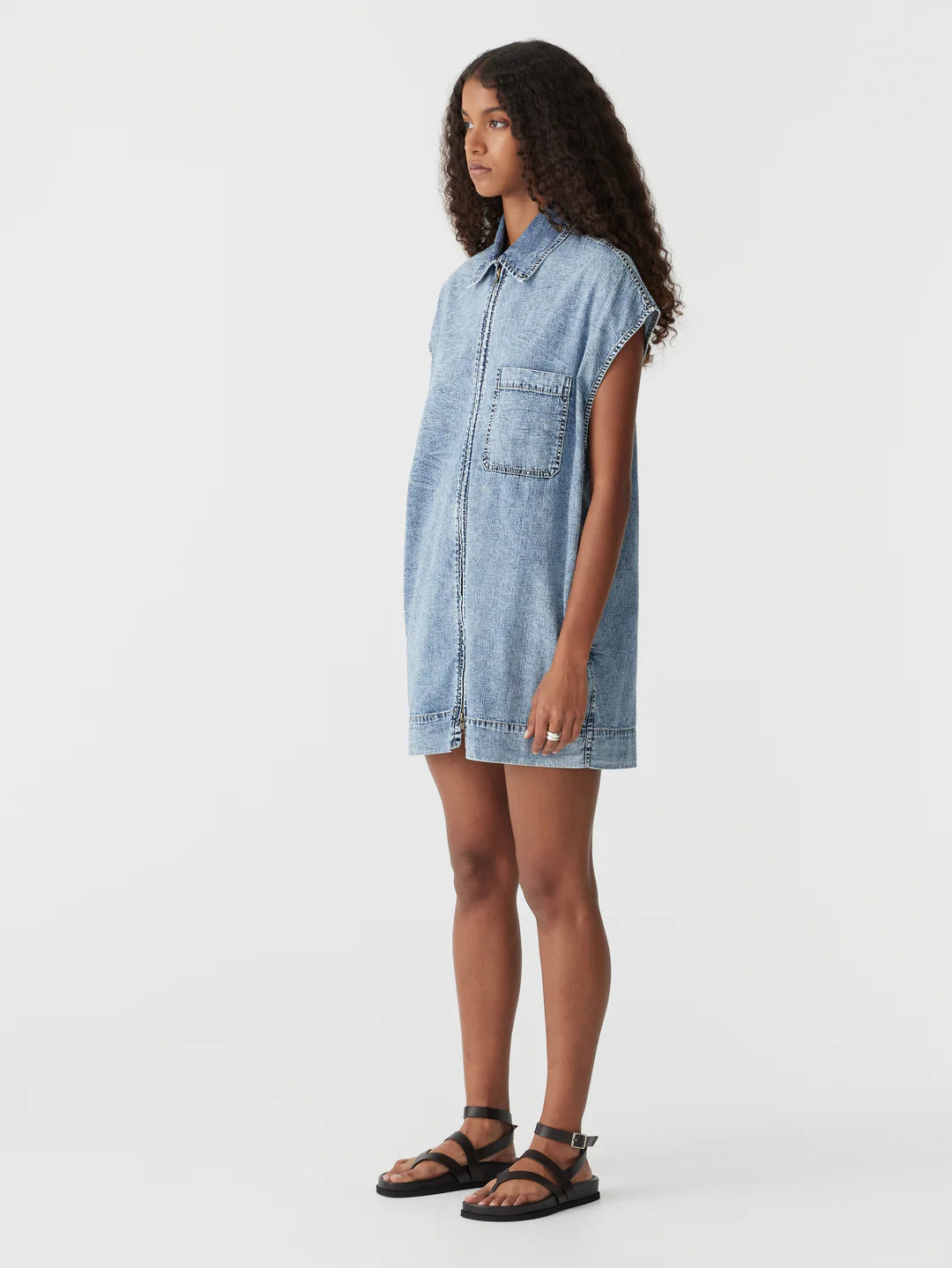 Organic denim zip front dress