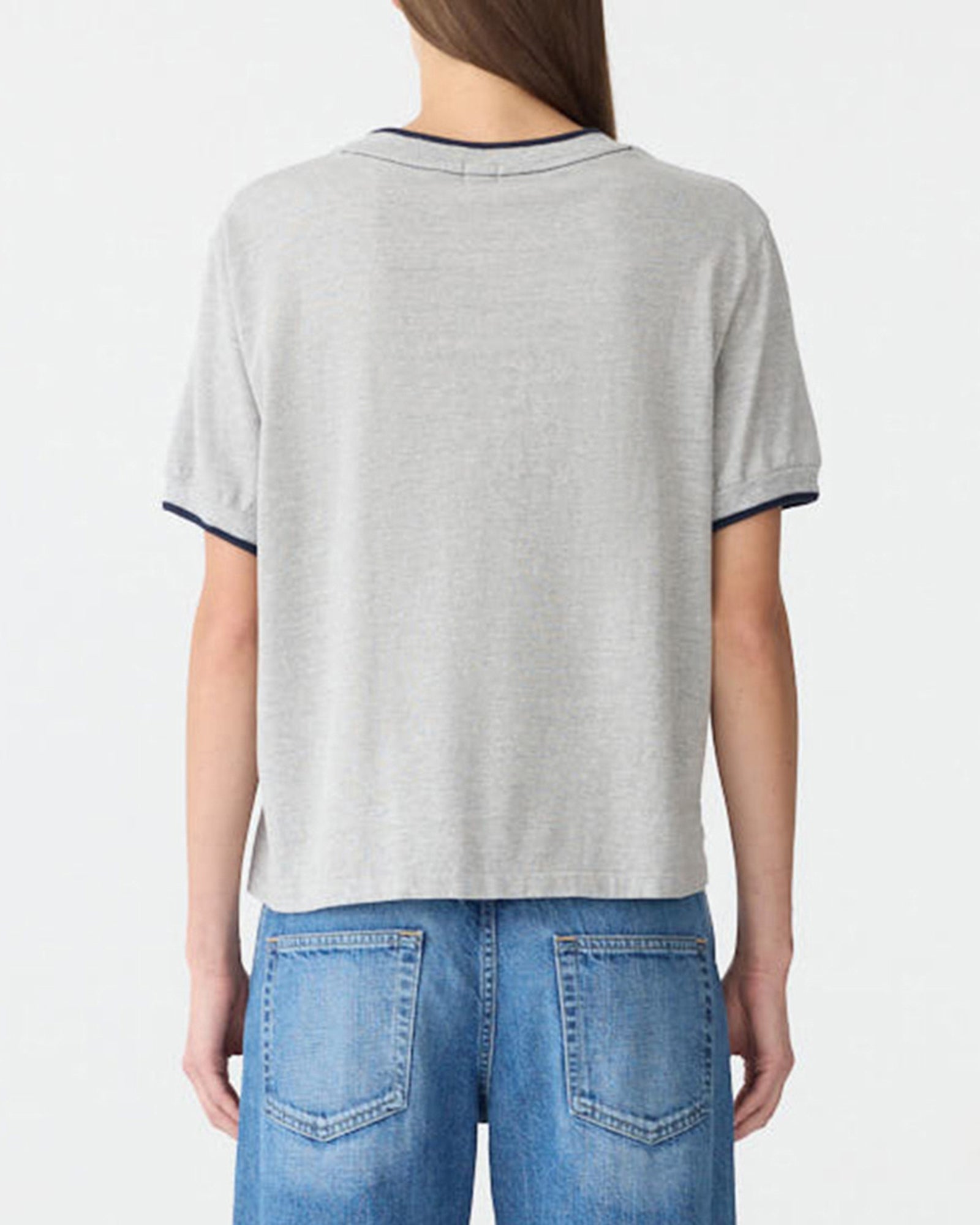 Layered Neck T-Shirt in GreyMarl/Blue BASSIKE