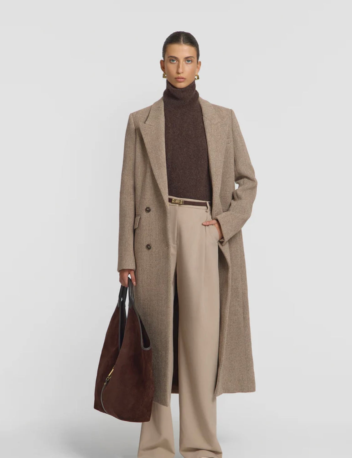 Brown long line Coat single breasted by Viktoria & Woods at clothlifestyle boutique 