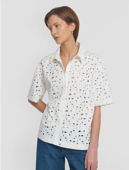 Rosella Shirt in White Embroidered Lace