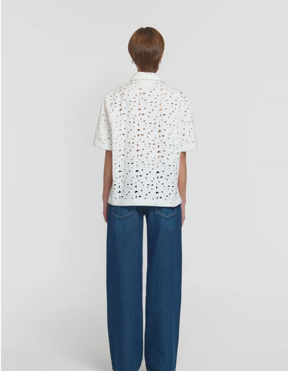 Rosella Shirt in White Embroidered Lace