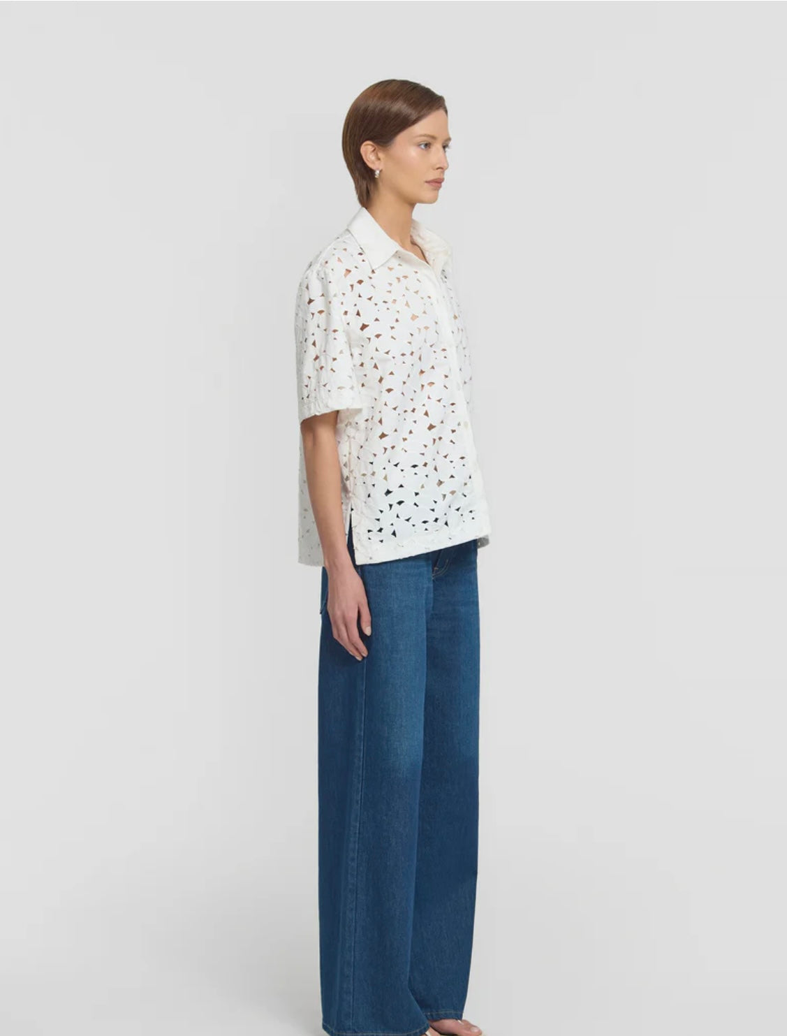 Rosella Shirt in White Embroidered Lace