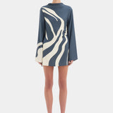 Lilou Sleeve Mini Dress in Charcoal Blue Sir.