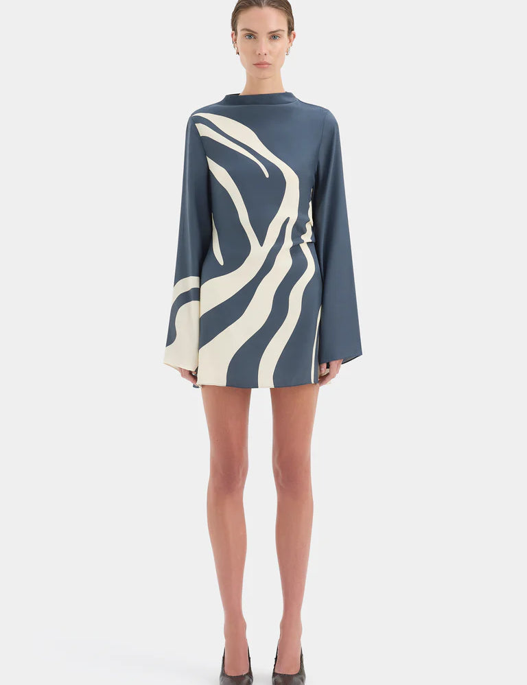 Lilou Sleeve Mini Dress in Charcoal Blue Sir.