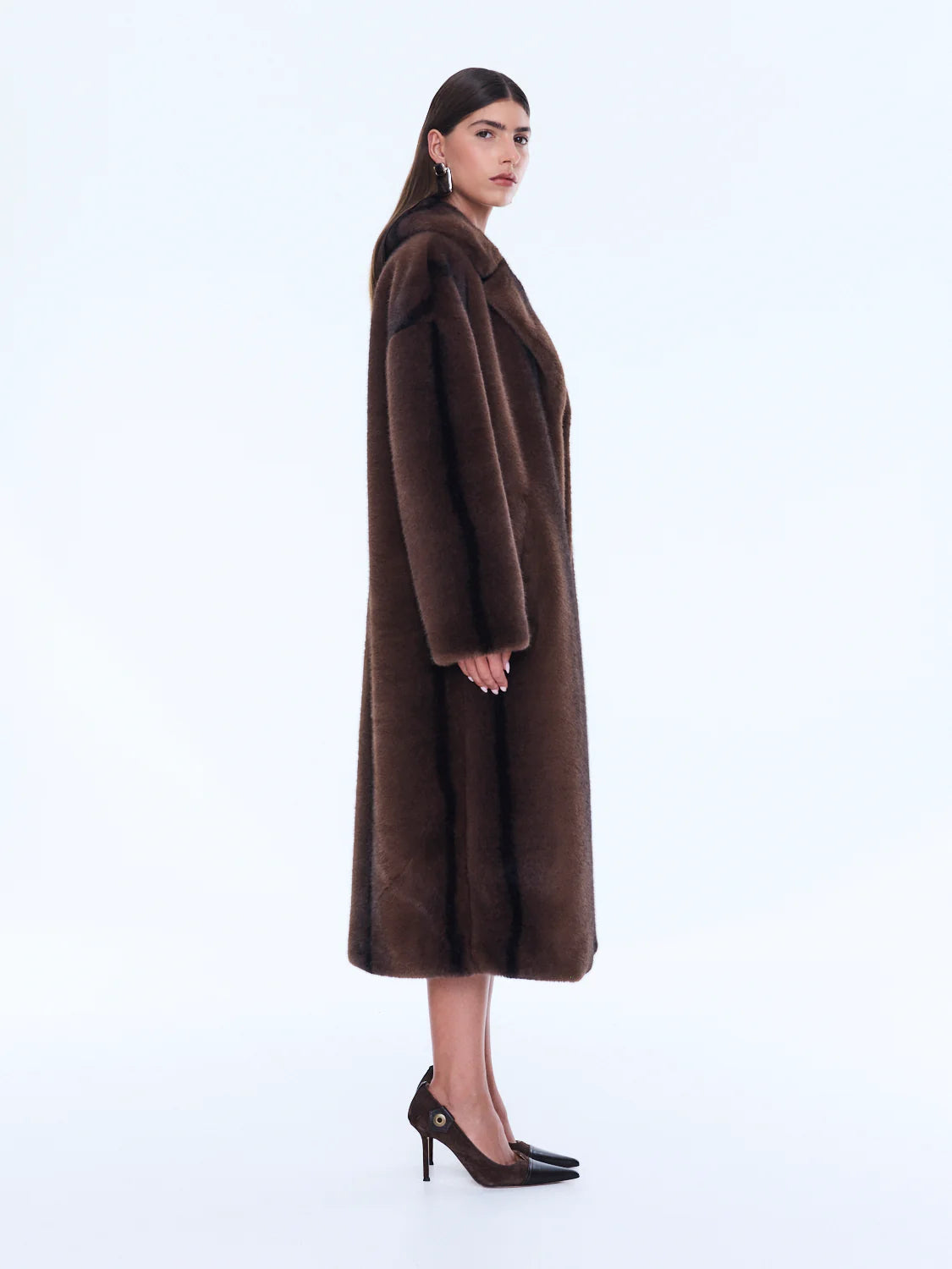Nova Longline Fur Jacket in Brown Ena Pelly