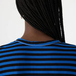 Stripe Boxy Heritage L/S Tshirt in Cobalt and Black -  BASSIKE