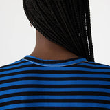 Stripe Boxy Heritage L/S Tshirt in Cobalt and Black -  BASSIKE