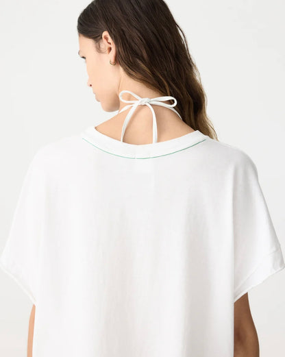 Boxy Pocket Detail Short Sleeve T-Shirt in White and Aloe Vera