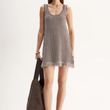 Alessandra Mini Knit Dress Chocolate Stripe Elka Collective