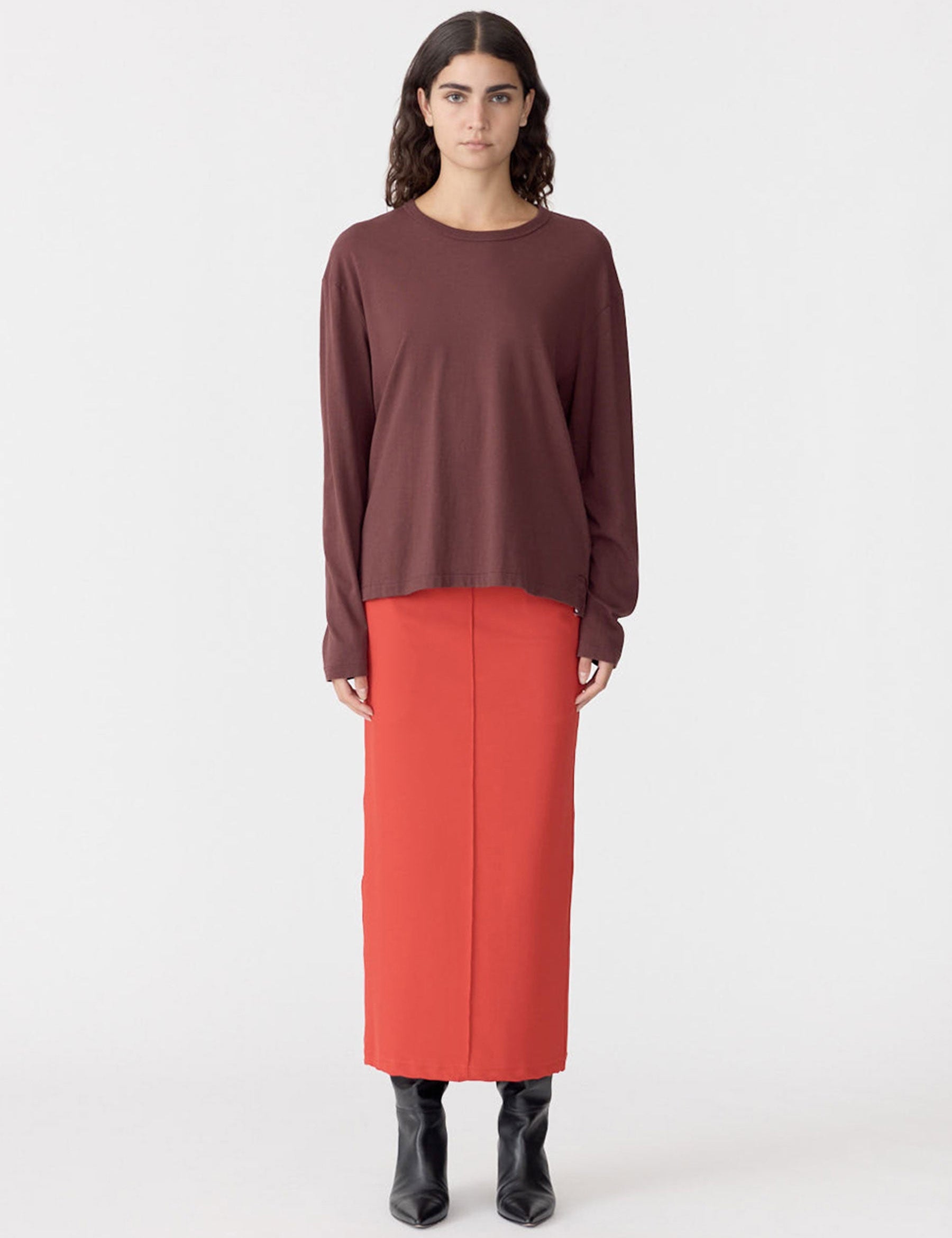 Boyfriend Heritage Long Sleeve T-Shirt in Cocoa BASSIKE